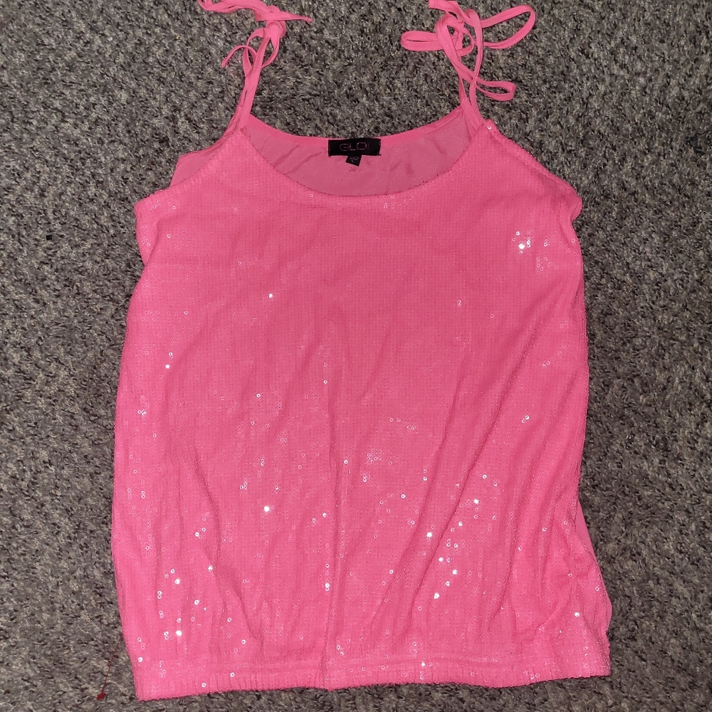 Hot pink sinkwin tank top brand glow by Jennifer Lopez size large tie up straps